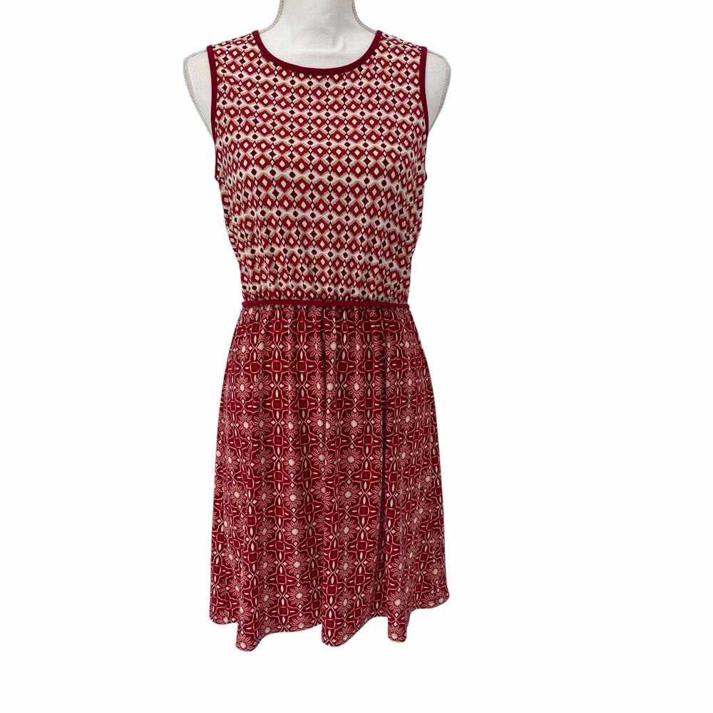 NEW Max Studio Red Mix Media Sleeveless A-Line Mini Dress Sz Med.